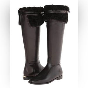 Burberry black terribly leather knee high shearling tall boot